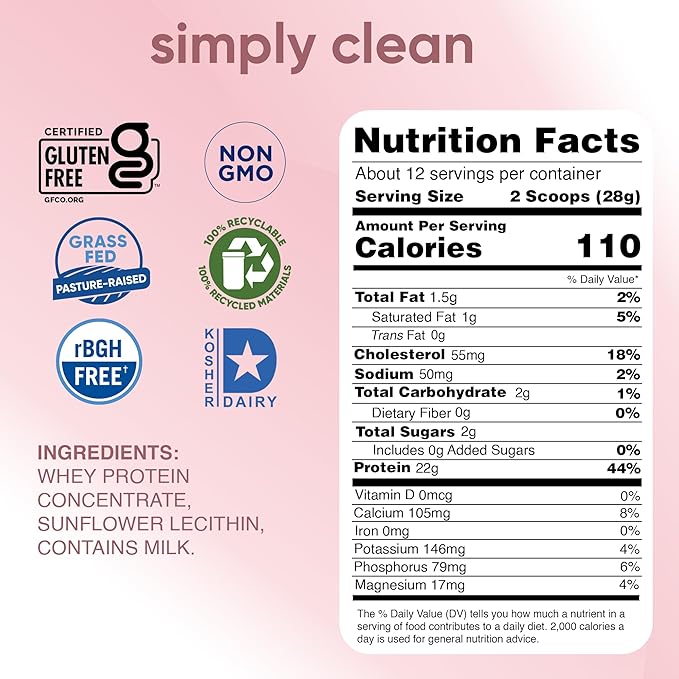 simply tera's Pure Whey Protein Powder - Grass Fed Whey Protein Powder, Clean & Natural, Unflavored, Non-GMO, Kosher, Unsweetened - 12 Oz.