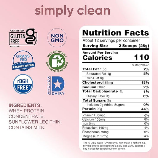simply tera's Pure Whey Protein Powder - Grass Fed Whey Protein Powder, Clean & Natural, Unflavored, Non-GMO, Kosher, Unsweetened - 12 Oz.