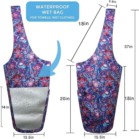 Yoga Mat Bag Carrier for Women Workout Large Waterproof with Zipper Pocket, Keychain and Wide Shoulder Straps