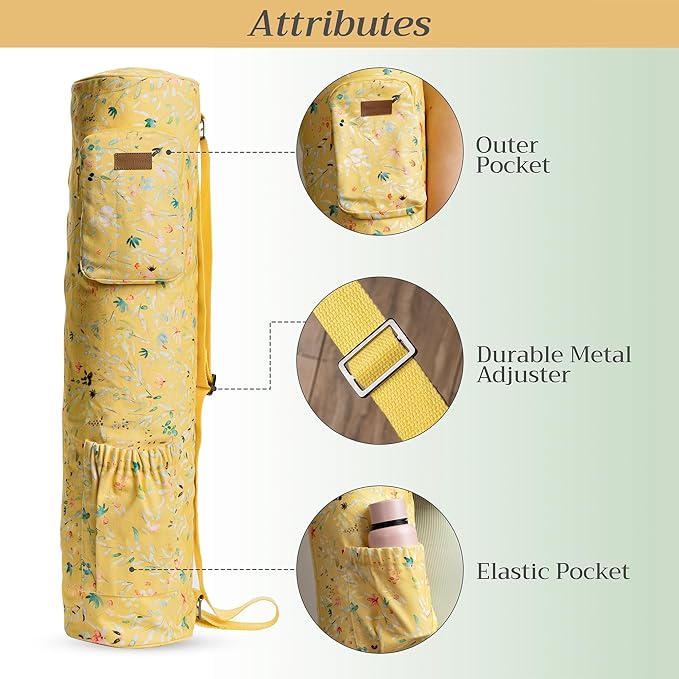 Maison d' Hermine Yoga Mat bag, Cylindrical bag for Woman&Men, yoga mat Bag &Adjustable shoulder straps Yoga Mat Carrier Bag with Drawstring Water Bottle Pocket and zipper pocket