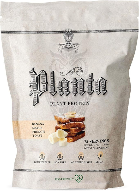 Ambrosia Planta - Premium Plant-Based Protein | Vegan & Keto Friendly | Gourmet Flavors with No Bloating or Stomach Upset | Gluten & Soy Free | No Added Sugar | 25 Servings | Banana Maple