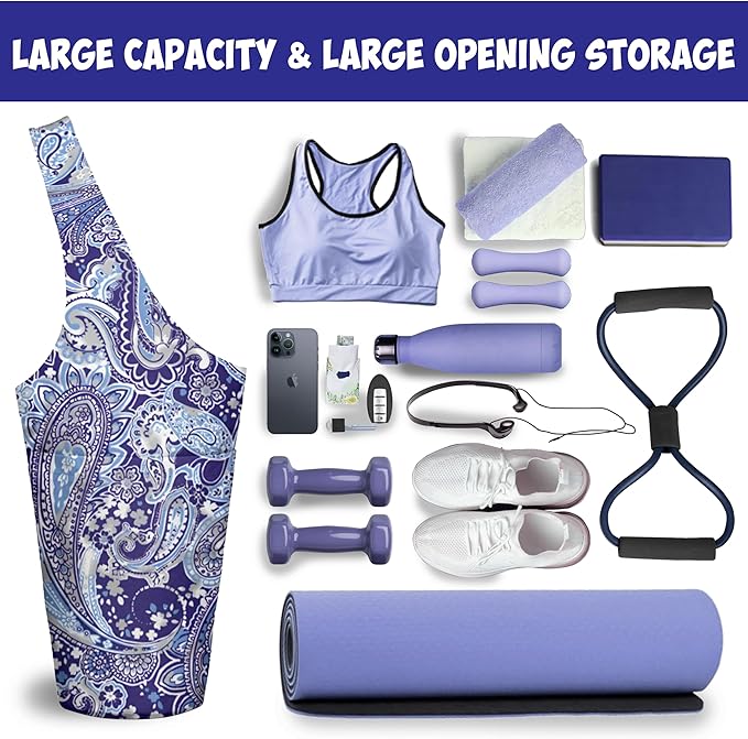 Yoga Mat Bag Carrier for Women with Side Large Pocket Durable Linen Workout Gym Travel Storage Pilates Mats