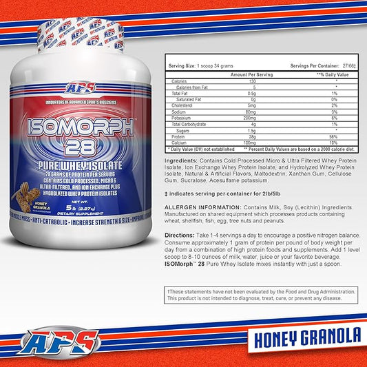 APS Nutrition Isomorph 28 Protein Powder | Pure Whey Isolate | Cold Pressed, Ultra- Filtered, & Ion Exchange Isolates | 28g Protein | 5 Pound (Honey Granola)