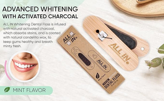 ALL IN Waxed Charcoal Floss with a Refillable Dental Floss Holder - Plant Based, No PFAS - Mint Floss for Effective Plaque Removal, Clean Teeth, Fresh Breath - 32 yd (2)