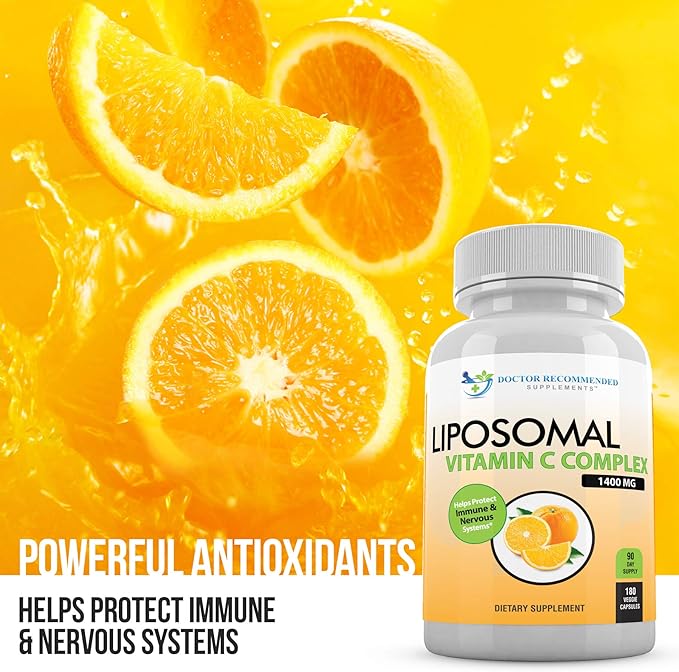 Liposomal Vitamin C 1400mg Per Serving - 180 Veggie Capsules High Absorption Ascorbic Acid, Lypo-Spheric Vitamin C Complex Immune Support Supplement with Powerful Antioxidants and Collagen Booster
