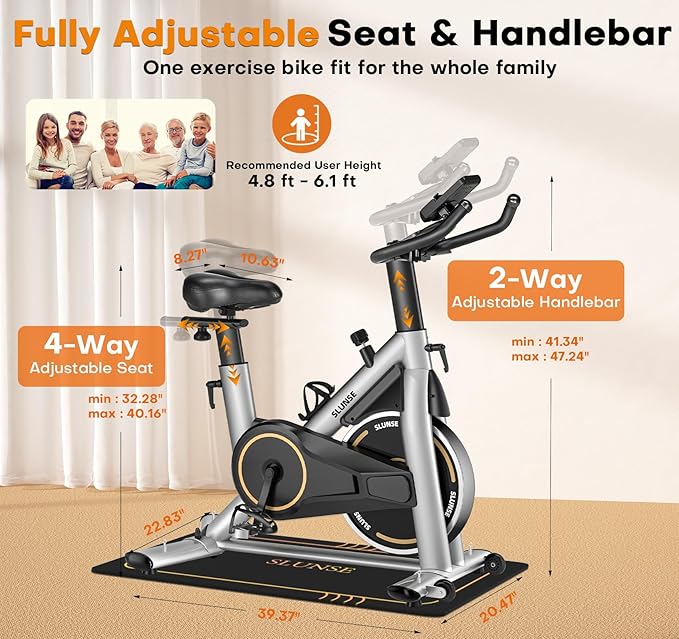 Exercise Bike, Adjustable Magnetic Resistance Stationary Bikes for Home with App Compatible, Quiet Indoor Cycling Bike with 350lbs Weight Capacity Comfortable Seat, Digital Monitor & Phone Mount