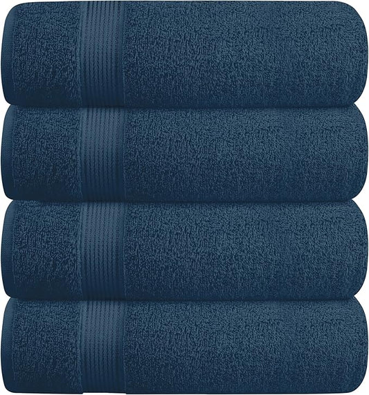 BELZZI Home Ultra Soft 4 Pack Oversized Bath Towel Set 27x54, Cotton Compact Bath Towels, Highly Absorbant Eco-Friendly Quickdry & Lightweight Towel, Ideal for Gym Travel Camp Pool - Mineral Blue