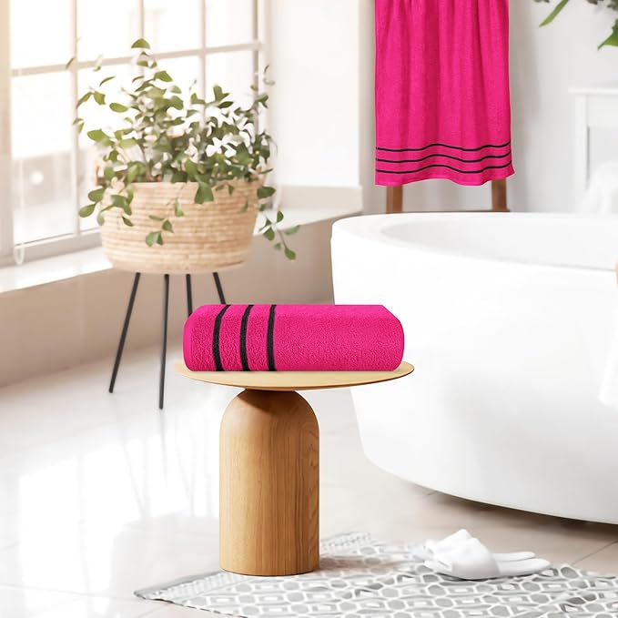 MyOwn Cotton 2 Pack Oversized Bath Towel Set 28x55 inches, Large Bath Towels, Ultra Absorbant Compact Quickdry & Lightweight Towel, Ideal for Gym Travel Camp Pool - Hot Pink, 71630