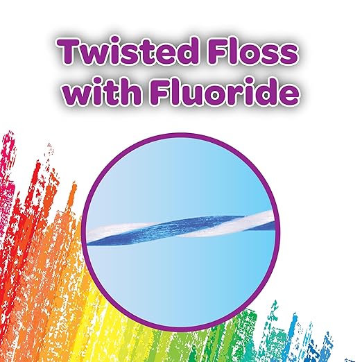GUM Crayola Twistables Kids Flossers with Fluoride - Designed for Little Hands - Three Fun Fruit Flavors - Easy to Use Kids Floss Picks for Children Ages 3+, 75 Count