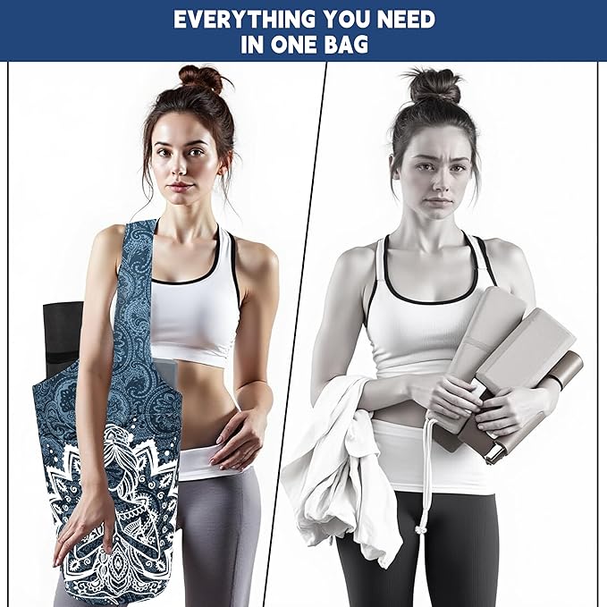 Yoga Mat Bag Carrier for Women with Side Large Pocket Durable Linen Workout Gym Travel Storage Pilates Mats
