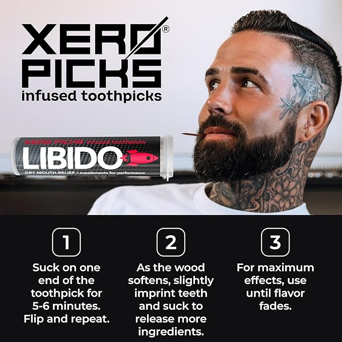 Xero Picks Wellness - Infused Flavored Toothpicks for Long Lasting Fresh Breath & Dry Mouth Prevention (Men Strawberry, 3 Pack)