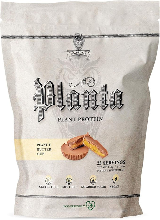 Ambrosia Planta - Premium Plant-Based Protein | Vegan & Keto Friendly | Gourmet Flavors with No Bloating or Stomach Upset | Gluten & Soy Free | No Added Sugar | 25 Servings | Peanut Butter Cup