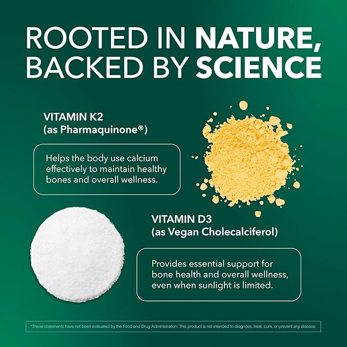 Vitamin D3 K2 Supplement 5000 IU, K2 D3 Vitamin Capsules, Vegan, Non-GMO, Gluten Free, 30 Capsules, 30 Day Supply
