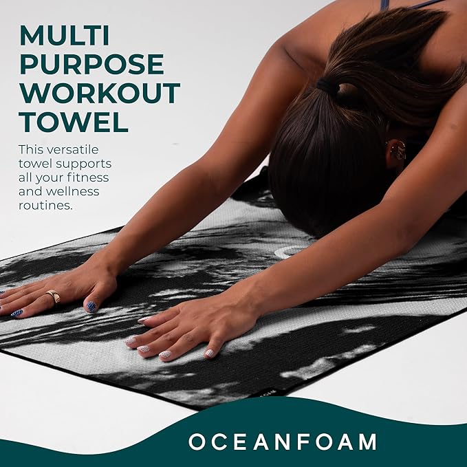 Oceanfoam Beach Towel – Lightweight, Absorbent, Quick-Drying, Sand-Resistant, Non-Slip – Ideal for Workouts, Yoga, Pilates, Beach, Pool, Boat & Travel – 25% Recycled – 72"x24" (Black Marbled)
