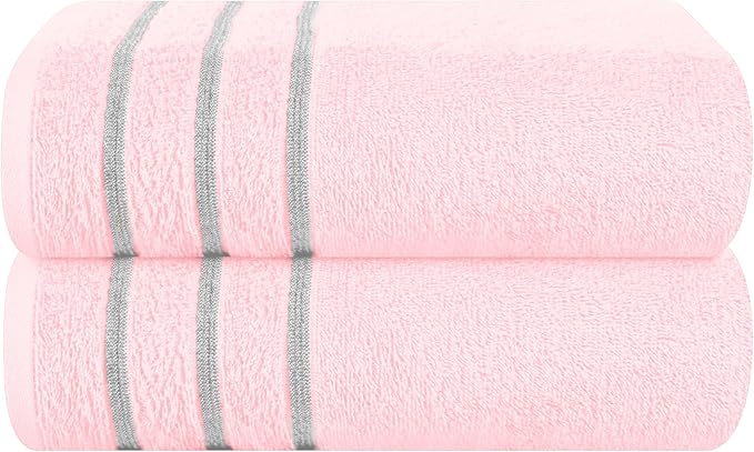MyOwn Cotton 2 Pack Oversized Bath Towel Set 28x55 inches, Large Bath Towels, Ultra Absorbant Compact Quickdry & Lightweight Towel, Ideal for Gym Travel Camp Pool - Pink