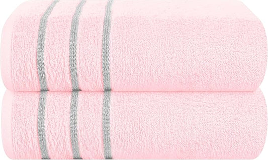 MyOwn Cotton 2 Pack Oversized Bath Towel Set 28x55 inches, Large Bath Towels, Ultra Absorbant Compact Quickdry & Lightweight Towel, Ideal for Gym Travel Camp Pool - Pink