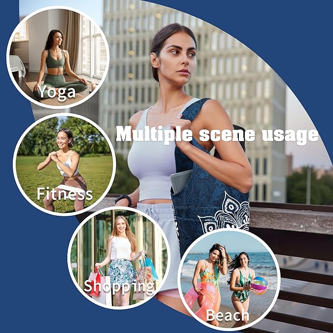 Yoga Mat Bag Carrier for Women with Side Large Pocket Durable Linen Workout Gym Travel Storage Pilates Mats