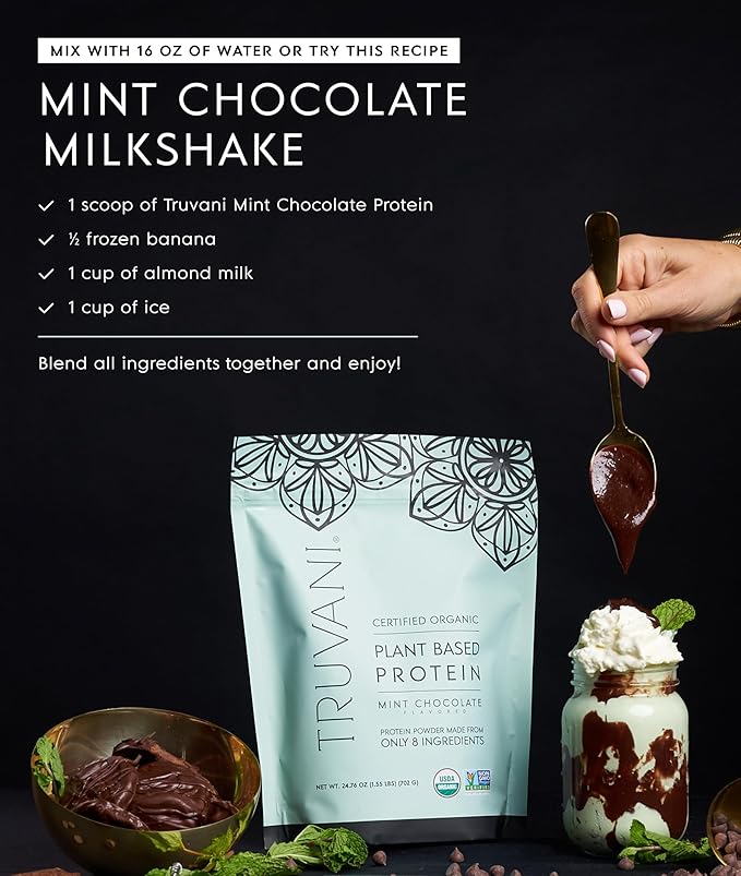 Truvani Vegan Pea Protein Powder | 20g Organic Plant-Based Protein | Keto | Gluten & Dairy Free | Low Carb | No Added Sugar | Mint Chocolate | 20 Servings |