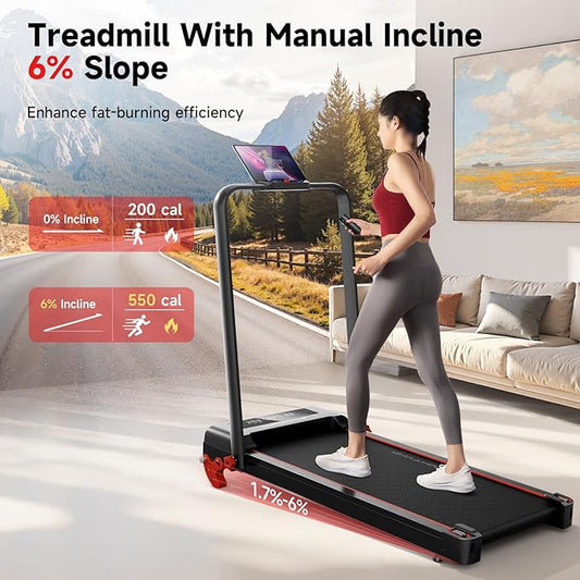 RHYTHM FUN Treadmill with Incline, Walking Pad with Handle Bar,300lbs Walking Pad with APP, Portable Folding Walking Treadmills for Home/Office with Low Noise