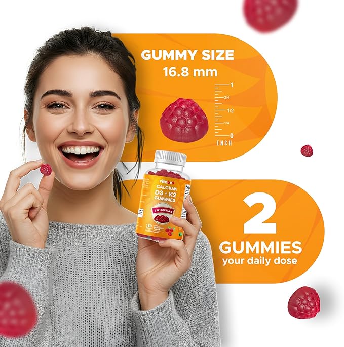 Vitamin D3 + K2 Gummies – Bone & Heart Health Support – 180 Pectin-Based Vegan Gummies