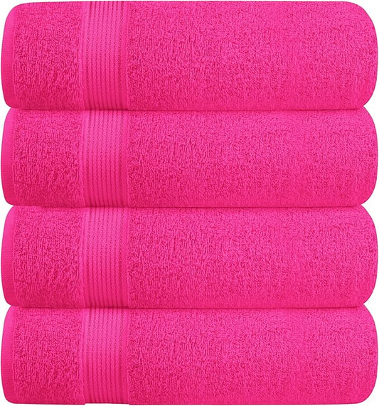 BELZZI Home Ultra Soft 4 Pack Oversized Bath Towel Set 27x54, Cotton Compact Bath Towels, Highly Absorbant Eco-Friendly Quickdry & Lightweight Towel, Ideal for Gym Travel Camp Pool - Hot Pink