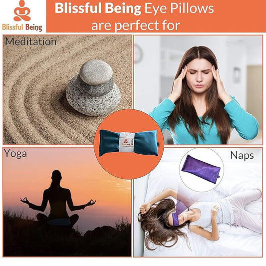 Lavender Eye Pillow - Hot or Cold Weighted Satin Eye Mask perfect for Sleeping, Yoga, Meditation - Gifts for Women, Birthday, Teachers - Natural Herbal Relaxation (Gold)