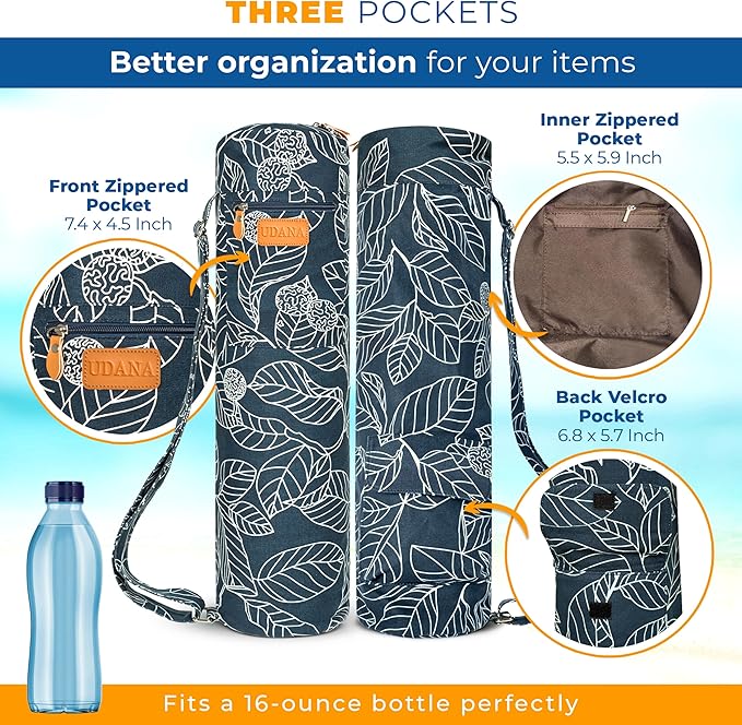 UDANA Yoga Mat Bag, Large – Fits Thick Mats, 3 Storage Pockets, Adjustable Strap