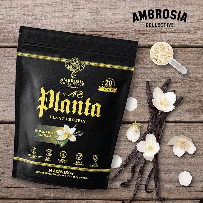 Ambrosia Planta - Premium Plant-Based Protein | Vegan & Keto Friendly | Gourmet Flavors with No Bloating or Stomach Upset | Gluten & Soy Free | No Added Sugar | 14 Servings | (Vanilla)