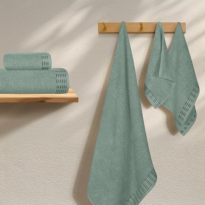 Ultra Soft 6 Pack Cotton Towel Set, Contains 2 Bath Towels 28x55 inch, 2 Hand Towels 16x24 inch & 2 Wash Coths 12x12 inch, Ideal Everyday use, Compact & Lightweight - Jade