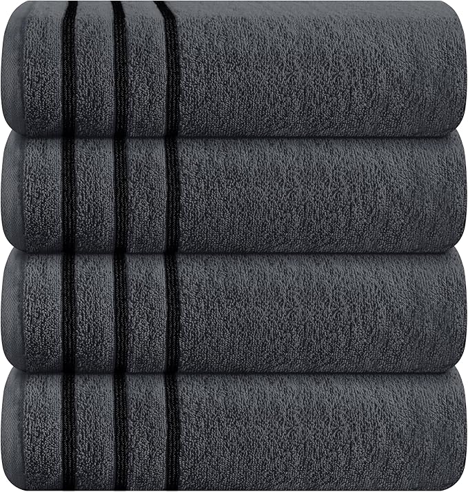 MyOwn Ultra Soft 4 Pack Oversized Bath Towel Set 27x54 inches, 100% Cotton Bath Towels, Highly Absorbant Compact Quickdry & Lightweight Towel, Ideal for Gym Travel Camp Pool - Charcoal Grey