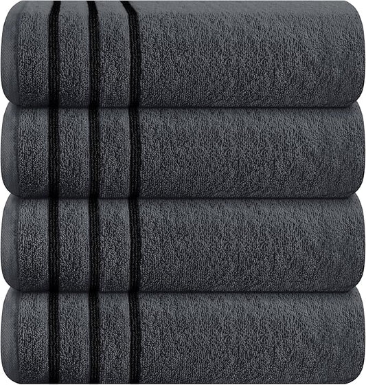 MyOwn Ultra Soft 4 Pack Oversized Bath Towel Set 27x54 inches, 100% Cotton Bath Towels, Highly Absorbant Compact Quickdry & Lightweight Towel, Ideal for Gym Travel Camp Pool - Charcoal Grey
