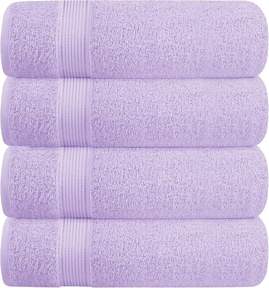 BELZZI Home Ultra Soft 4 Pack Oversized Bath Towel Set 27x54, Cotton Compact Bath Towels, Highly Absorbant Eco-Friendly Quickdry & Lightweight Towel, Ideal for Gym Travel Camp Pool - Purple