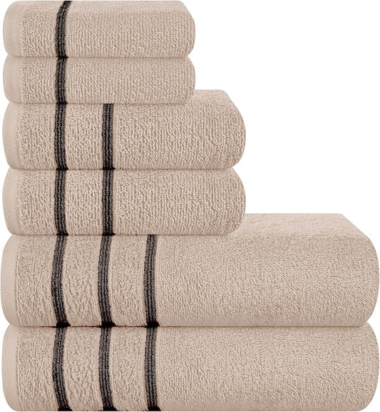 MyOwn Ultra Soft 6 Pack Cotton Towel Set, Contains 2 Bath Towels 28x55 inch, 2 Hand Towels 16x24 inch & 2 Wash Coths 12x12 inch, Ideal Everyday use, Compact & Lightweight - Tan, 71655
