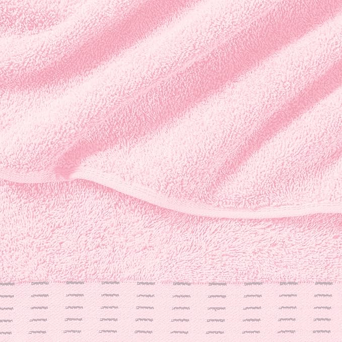 Ultra Soft 6 Pack Cotton Towel Set, Contains 2 Bath Towels 28x55 inch, 2 Hand Towels 16x24 inch & 2 Wash Coths 12x12 inch, Ideal Everyday use, Compact & Lightweight - Pink