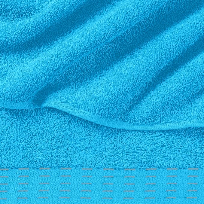 Ultra Soft 6 Pack Cotton Towel Set, Contains 2 Bath Towels 28x55 inch, 2 Hand Towels 16x24 inch & 2 Wash Coths 12x12 inch, Ideal Everyday use, Compact & Lightweight - Turquoise Blue