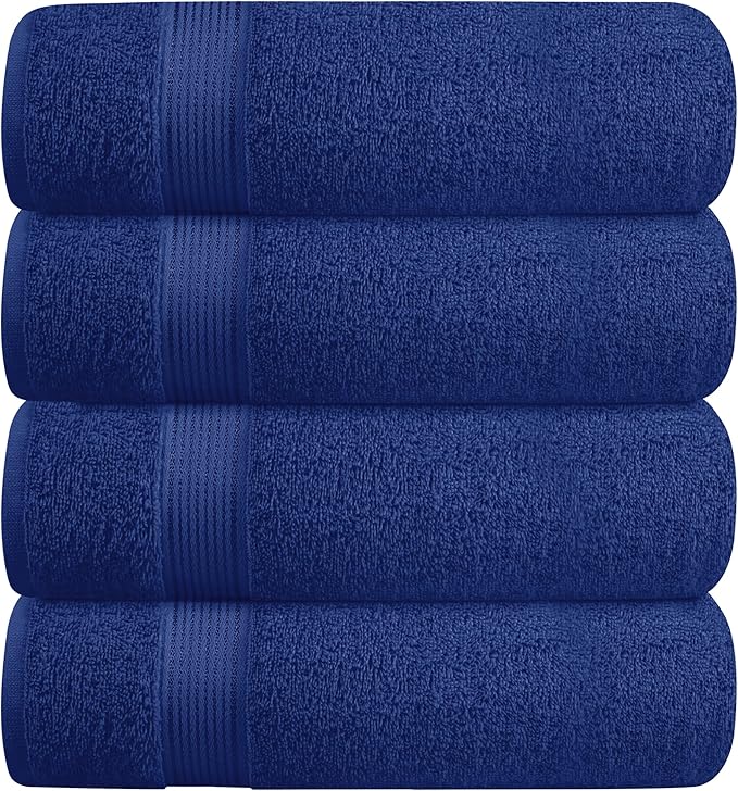 BELZZI Home Ultra Soft 4 Pack Oversized Bath Towel Set 27x54, Cotton Compact Bath Towels, Highly Absorbant Eco-Friendly Quickdry & Lightweight Towel, Ideal for Gym Travel Camp Pool - Navy Blue