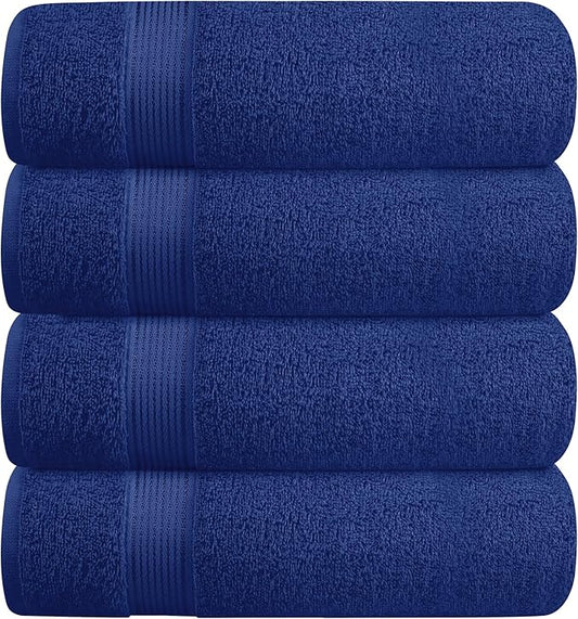 BELZZI Home Ultra Soft 4 Pack Oversized Bath Towel Set 27x54, Cotton Compact Bath Towels, Highly Absorbant Eco-Friendly Quickdry & Lightweight Towel, Ideal for Gym Travel Camp Pool - Navy Blue