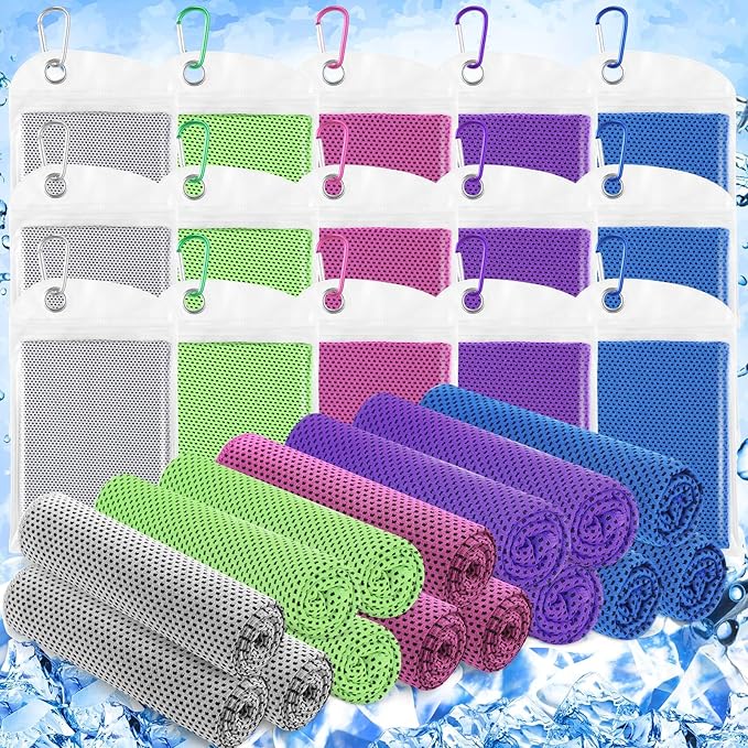 Hosuly 15 Pack Cooling Towels 40" x 12" Cooling Towels for Neck and Face Iced Towel Microfiber Soft Breathable Chilly Yoga Towel for Hot Weather (Dark Blue, Light Gray, Bright Green, Rose Red, Purple)