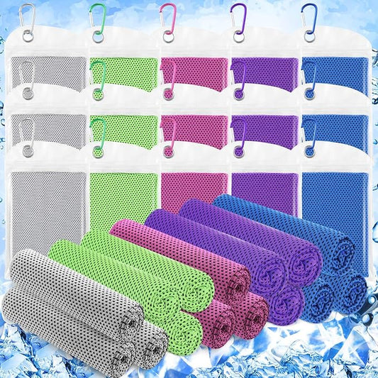 Hosuly 15 Pack Cooling Towels 40" x 12" Cooling Towels for Neck and Face Iced Towel Microfiber Soft Breathable Chilly Yoga Towel for Hot Weather (Dark Blue, Light Gray, Bright Green, Rose Red, Purple)