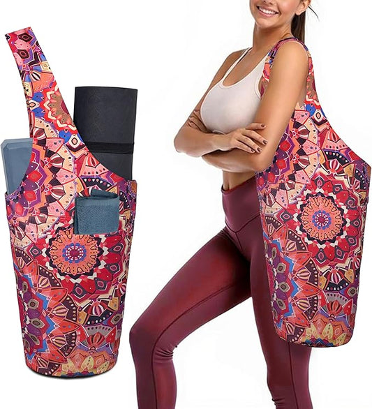 Yoga Mat Bag Carrier for Women with Side Large Pocket Durable Linen Workout Gym Travel Storage Pilates Mats