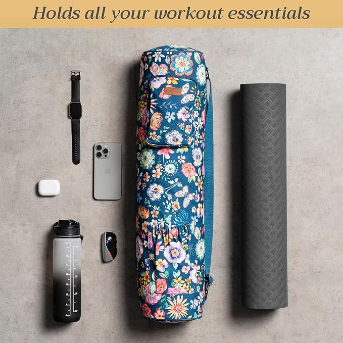 Maison d' Hermine Yoga Mat bag, Cylindrical bag for Woman&Men, yoga mat Bag &Adjustable shoulder straps Yoga Mat Carrier Bag with Drawstring Water Bottle Pocket and zipper pocket