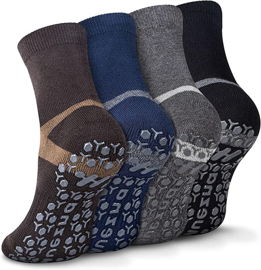 Muezna Men's Non-Slip Yoga Socks, Anti-Skid Pilates, Barre, Bikram Fitness Hospital Slipper Socks with Grips