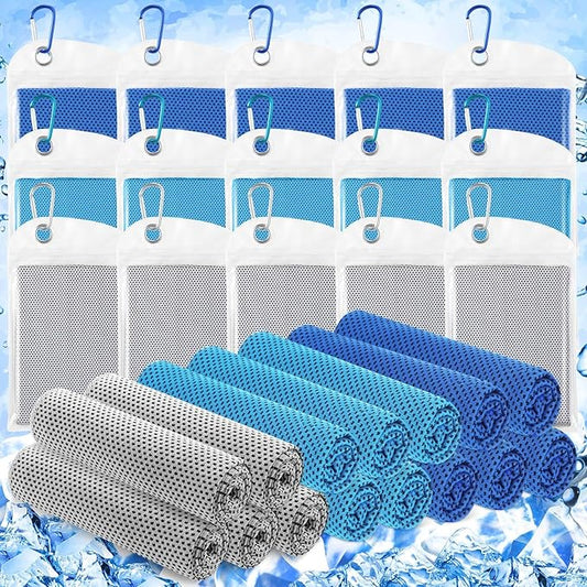 Hosuly 15 Pack Cooling Towels 40 x 12 Cooling Towels for Neck and Face Ice Towel Microfiber Soft Breathable Chilly Yoga Towel for Hot Weather (Dark Blue,Light Blue,Light Gray)