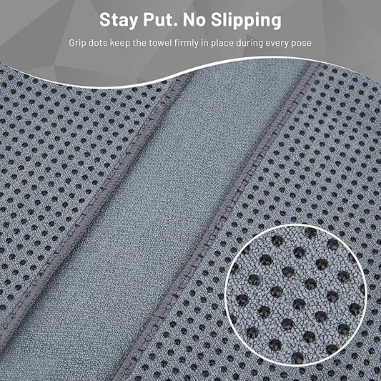 Non Slip Hot Yoga Towel with Grip Dots – Sweat Absorbent Microfiber Yoga Mat Towel for Hot Yoga, Pilates, Bikram & Fitness – 72"x24" Anti-Slip, Quick-Dry, Machine Washable