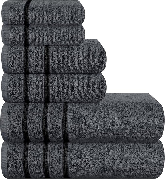 MyOwn Ultra Soft 6 Pack Cotton Towel Set, Contains 2 Bath Towels 28x55 inch, 2 Hand Towels 16x24 inch & 2 Wash Coths 12x12 inch, Ideal Everyday use, Compact & Lightweight - Charcoal Grey, 71659