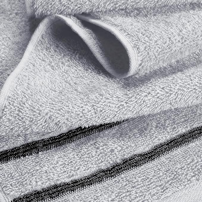 MyOwn Ultra Soft 6 Pack Cotton Towel Set, Contains 2 Bath Towels 28x55 inch, 2 Hand Towels 16x24 inch & 2 Wash Coths 12x12 inch, Ideal Everyday use, Compact & Lightweight - Light Grey, 71642
