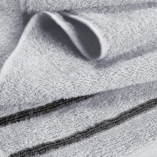 MyOwn Ultra Soft 6 Pack Cotton Towel Set, Contains 2 Bath Towels 28x55 inch, 2 Hand Towels 16x24 inch & 2 Wash Coths 12x12 inch, Ideal Everyday use, Compact & Lightweight - Light Grey, 71642