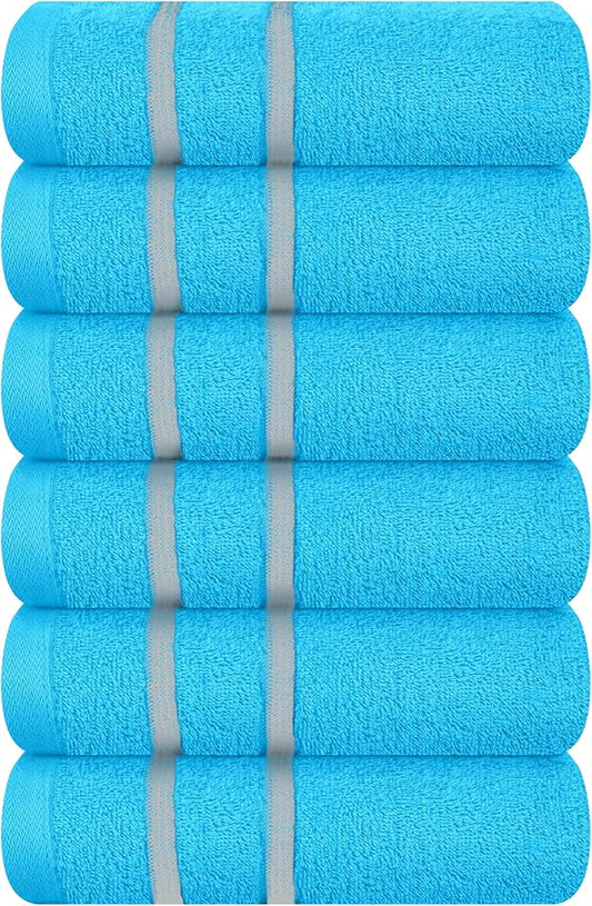 MyOwn Ultra Soft Cotton 6 -Piece Hand Towel Set 16x24 Inch, Ideal for use in Bathroom, Kitchen, Gym, Spa & General Cleaning, Compact & Lightweight Multi Purpose Hand Towels - Turquoise Blue