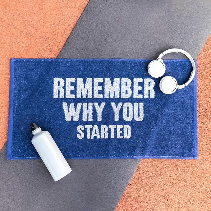 Luzia Workout Towels with Motivational Quotes for Sweat (Pack of 2) - mot-to Lightweight and Super Absorbent for Exercise, Workout, Fitness, Pickleball, Gym, Yoga, Running and Travel (Blue)