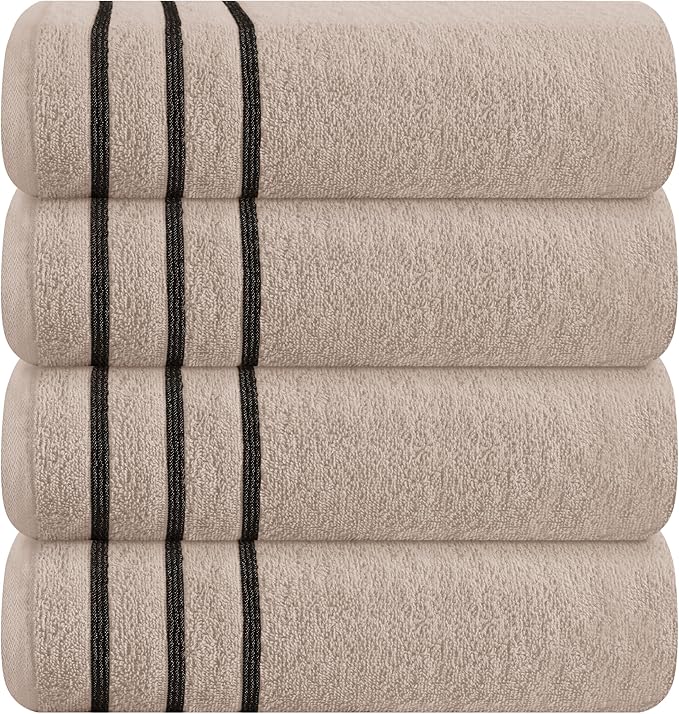 MyOwn Ultra Soft 4 Pack Oversized Bath Towel Set 27x54 inches, 100% Cotton Bath Towels, Highly Absorbant Compact Quickdry & Lightweight Towel, Ideal for Gym Travel Camp Pool - Tan